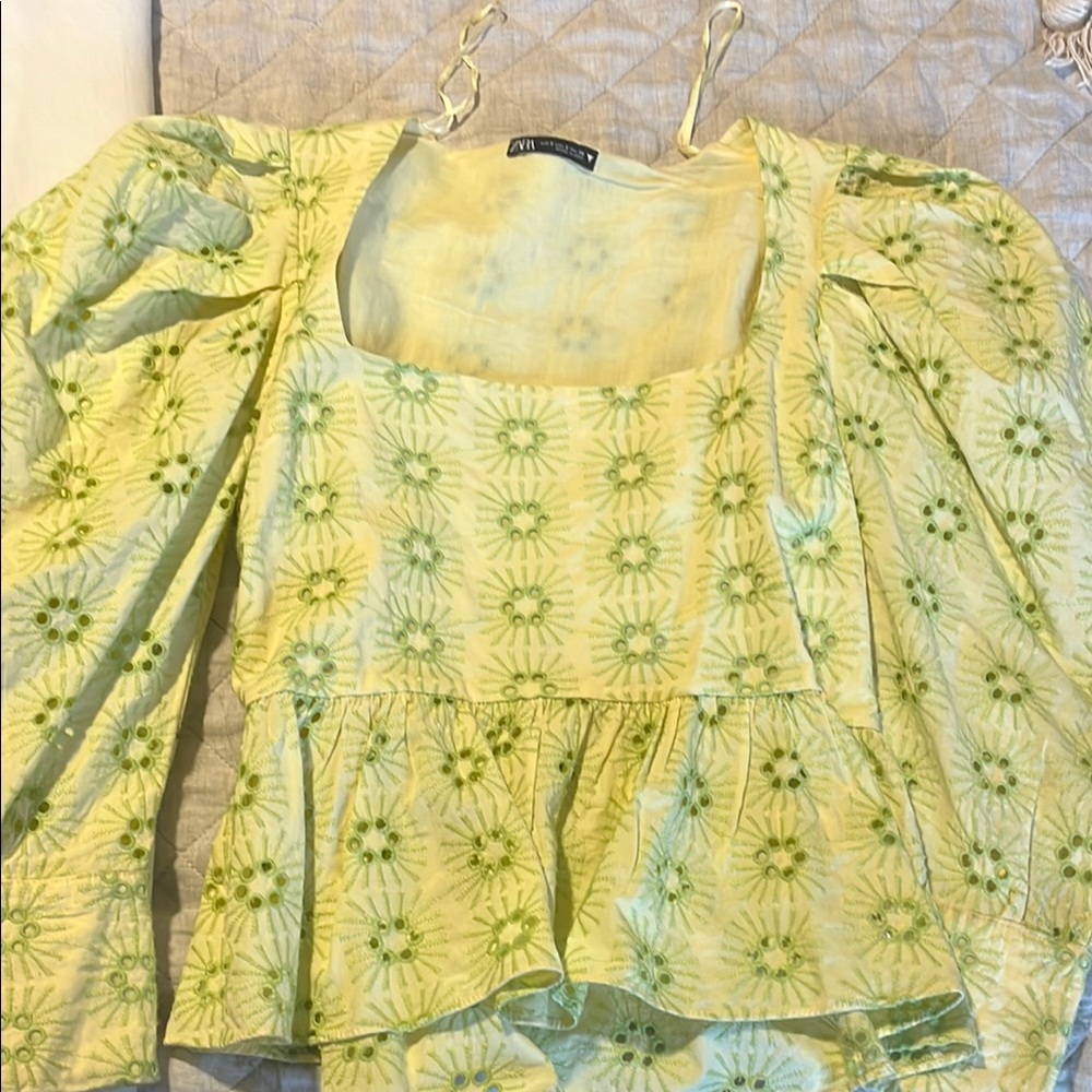 Zara Green Smocked Peplum Blouse